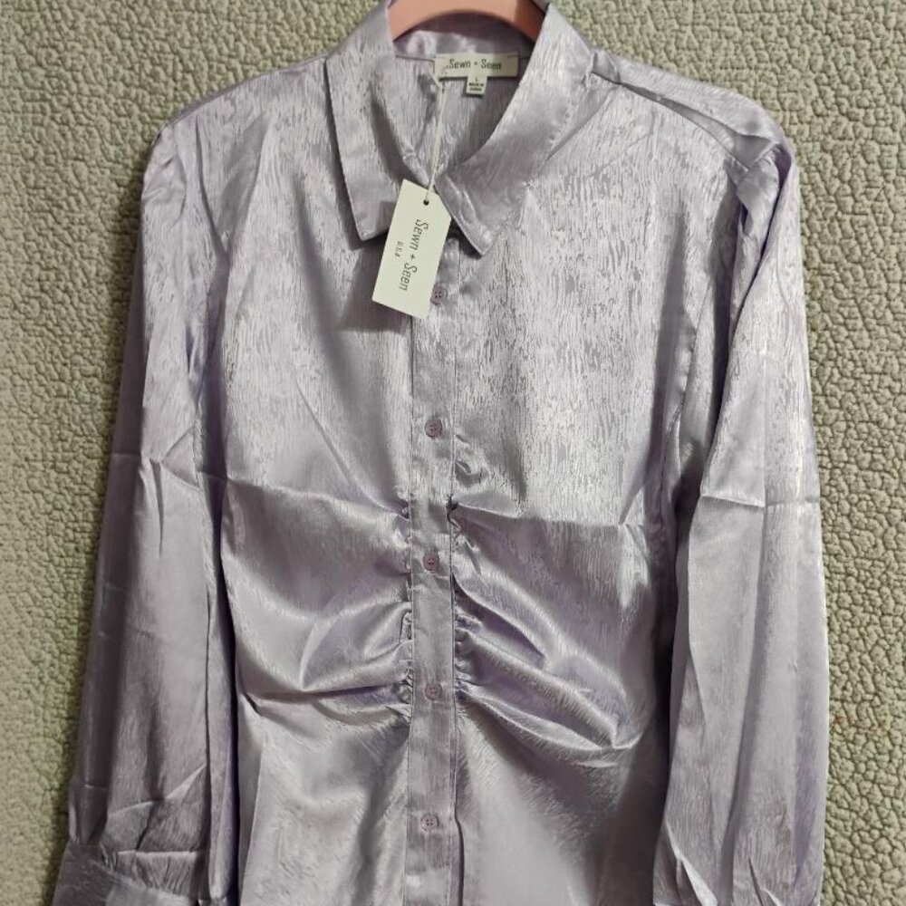 Sewn + Seen Lilac Long Sleeve Button Down Top NWT